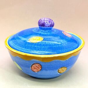Mesa International Art Pottery Bowl Pot w Lid Easter Eggs Handcrafted in Peru